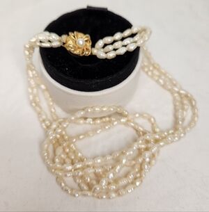 Triple Strand Rice Pearl Necklace